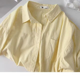 Fongt And Autumn Milk Yellow Cotton Polo Collar Sunscreen Shirt Women Loose Long-Sleeved Shirt Jacket Solid Color Air Conditioning Shirt