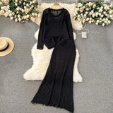 Fongt Early Spring Wearing A Lazy Knitting Suit Women's Design Hollow Top Dress Two Sets Of Tide