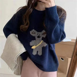 Fongt Shot 2024 Winter New Sweet Age Reduction Leisure Cartoon Embroidery Round Collar Inserted Shoulder Sleeve Sleeve Sweater Women-Outfit