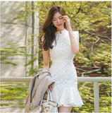 2022 High Quality Luxury Runway Women Summer Dress Sexy Sleeveless Lace Black White Fishtail