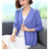 Fongt Summer Empty Hollow Coat Casual Long Sleeve Loose Knit Cardigan Women's V-Neck Thin Top-Outfit