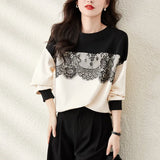 Fongt Splicing Hoodie Female Loose Round Collar Set Model 2023 Spring And Fall New Top Coat-Outfit