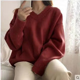 Lazy Wind V-Neck Sweater Women Look Loose And Thin, Wearing Knitted Bottomed Sweaters Inside-Outfit