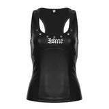 Fongt Wind Work Assembly Machine X-Type Beauty Back PU Leather Vest Chicken Eye Punching Design Casual Hottie Personality Women's Clothing