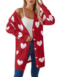 Fongt New Valentine's Day Love Knitted Cardigan V-Neck Button Long Coat Sweater Woman