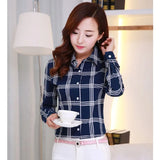 Sweet Plaid Single-Breasted Long Sleeve Korean Slim Office Professional Women's Shirt Harajuku Summer Wild Chic Female