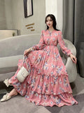 Fongt Shooting 2025 Summer Temperament Long Nine-Sleeve Chiffon Cake Dress Oversized Dress Woman