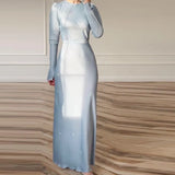 Fongt Fall 2023 New Round Collar Floral Long Sleeve Belt Shows Thin Hip Dress-Outfit