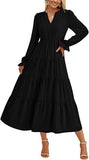 Fongt Autumn Long Dress Long Sleeve V-Neck Layered Lotle Leaves By The A-Line Cocktail Party