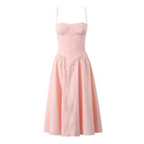 New Spring Style Square Collar Three-Dimensional Steel Ring Waist Shows Thin Pleated Dress-Outfit