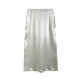 New Satin Champagne Medium-Long Fashionable Half Skirt-Outfit