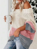 Fongt And Winter New Word Collar Shoulder Splicing Bump Color Loose Knitting Jacket Sweater