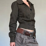Fongt Vintage Zippered Jacket Women's Autumn 2025 Leisure New Workwear T-Shirt