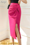 Women's Skirt Asymmetrical A-line 2023 Summer High Waist Solid Sexy Skirt Knee-Length Empire Chiffon Basic Woman