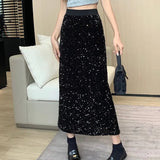 Fongt Micro-Fat Mm2025 Spring New High-Waisted Bright Split-Dress Woman This Year's Popular A-Word Long Skirt
