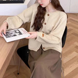 Autumn And Winter New Style Simple Style Solid Color Retro Knitted Cardigan Loose Lazy Style Sweater Jacket-Outfit