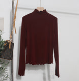Half High-Necked Bottomed Shirt Women's Autumn And Winter New Bow Embroidery Inside The Top Of The Jacket T-Shirt