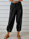 Loose High Waist Button Cotton And Linen Trousers