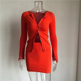 Ribbed Tops And Skirts Sets Autumn Two Pieces Sexy Zipper Full Sleeve White Matching