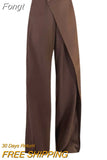 Women Clothing Buttons Irregular Patchwork High Waist Loose Mopping Pants All-match Solid Suit Straight Trousers