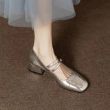 Fongt Heel High-Heeled Women's Skirt Temperament Silver Single Shoes 2024 New Spring And Autumn French Mary Jane Small Leather