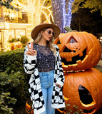 Fongt Ghost Pattern Long Knitted Open Shirt In Autumn And Winter Long Loose Sweater Coat Woman