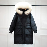 Winter Down Coat Women Long Parkas Luxury Real Raccoon Fur Hooded Female Loose Fashion Duck Down Puffer Jacket