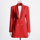 Famous Wind Deep V-Rece Collar Waist Suit Suit 2025 Summer New Temperament Heavy Industry Hot Diamond Design Suit Jacket