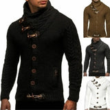 Fongt And Winter Men's Slim High Neck Single Breasted Cardigan Plus-Size Long Sleeve Knit Sweater Men's