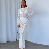 Fongt Women's Clothing Hollow Lace Pattern Perspective Long Dress In Autumn 2025