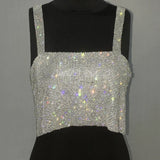 Sexy Gothic Crop Top Backless Bling Metallic Sequin Shiny Cute Tank Top Vest Rhinestone Night Club Party Summer
