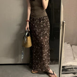 Fongt Fashion Style Slim Slim Solid Color Coat With Broken Flower Skirt Set