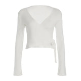 Solid Wrap Around Top And Drawstring Pants Set-Outfit