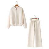 Fongt Bomber Jacket-Style Tunic 3399802 Loose High-Waisted Velvet Trousers 3199800