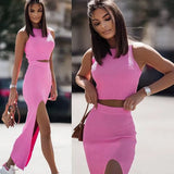 Fongt Women's 2025 Summer New Vest Skirt Set Solid-Colored Body Blasting Skirt Women's Two-Piece