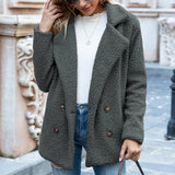 Solid Color Women Winter Spring Loose Warm Coat High Quality Teddy Fleece Button Jacket Female Casual Veste Femme