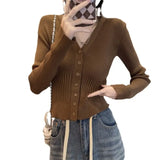 V-Neck Single-Dcupet Knitted Jersey Autumn And Winter Ocean Atmosphere New Chic Bottom Coat Short