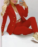Women's 2pcs Tracksuits Solid Long Sleeve Blazer Pants Suit Sets Office Lady Tracksuit Two Piece Set Fitness Outfits