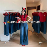 Fongt Blue Hanging Horn Jeans Women Spring And Autumn Small High-Waisted Loose Broad Legs Long Trousers