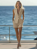 Fongt Temperamental Professional Suit Niche Chic Slim Slim Sleeveless Suit Vest Comfortable Shorts