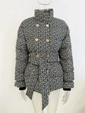 STREET Newest 2023 Winter Designer Down Jacket Women's Monogram Printed Belted Puffer Down Coat