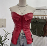 Fongt Shooting Hottie Retro Tender With Chest Pad Wrapped Bra Zipper Design Smear Bra Vest Short Sleeveless Top 8968