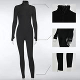 Fitness Jumpsuit Women Casual Elastic Skinny Long Romper 2019 New Side Striped Patchwork Turtleneck