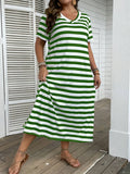 Fongt Women's Clothing 2024 Summer New V-Neck Striped Print