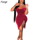 Christmas Velvet Corset Party Dress Women Sexy Slash Neck Off Shoulder Short Sleeve Ruched Slim Asymmetrical