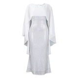 Fongt Women's Spring New Fashion Chiffon Cloak Cane Cown Banquet Party Dress Dress