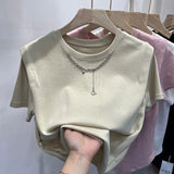 Summer Tops O-Neck Casual Short Sleeve Women's T-shirt Korean Fashion CHAIN Irregular Design Women's T-shirts Summer