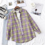 New Women Vintage Flannel Plaid Shirt Pockets Full Sleeve Turn Down Collar Loose Blouse Spring Female Casual Basic