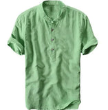Fongt Summer Travel Holiday Men's Leisure Simple Small Fresh Linen Shirt Thin Solid Color Short-Sleeved Leisure