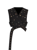 Fongt Trend Wind Sleeveless Jacket 2024 Summer New Personality Handmade Rivets Splicing Design Sense Vest Female-Outfit